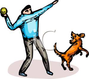 Man And Dog Playing Fetch   Royalty Free Clipart Picture