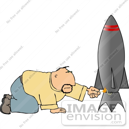 Man Lighting A Rocket Fuse Clipart    14878 By Djart   Royalty Free