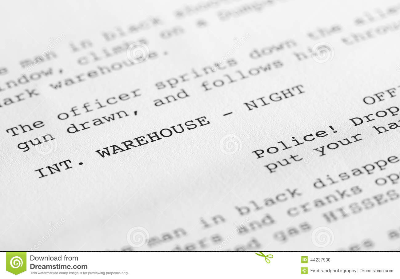 Screenplay Close Up 2  Generic Film Text Written By Photographer Stock