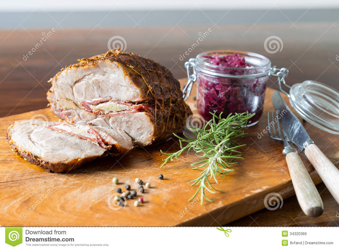 Spit Roast With Red Cabbage Royalty Free Stock Images   Image