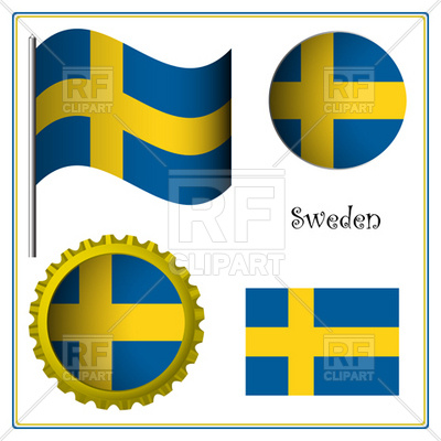 Sweden Flag And Button 18988 Download Royalty Free Vector Clipart