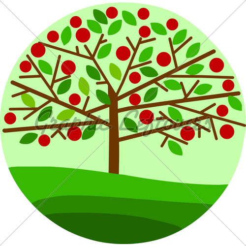 Apple Tree Illustration Red Apple Tree On Green Background Jpg