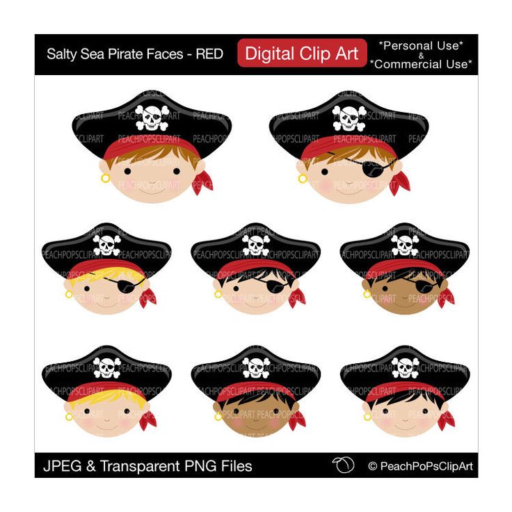 Boy Pirate Clip Art Cute Digital Clipart Heads   Salty Sea Pirate Fac