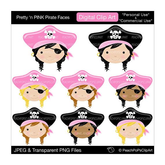 Cute Pirate Clipart Girls Digital Clip Art Heads   Pretty N Pink Pira