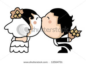 Cute Wedding Couple Kissing Clip Art Image