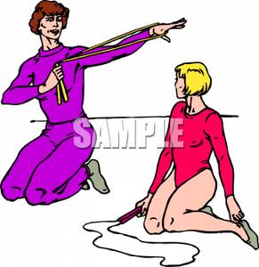 Gym Teacher Instructing A Student In Gym Class   Royalty Free Clipart