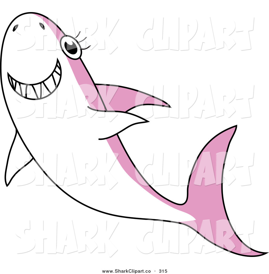 Larger Preview  Clip Art Of A Smiling Pink And White Shark Swimming