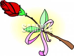Long Stemmed Rose Bud Tied Up With A Ribbon   Royalty Free Clipart    