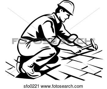 Man Working Construction On A Roof View Large Illustration