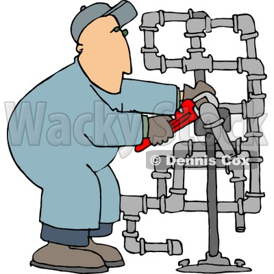 Man Working On Pipes With A Wrench Clipart Picture   Djart  6284
