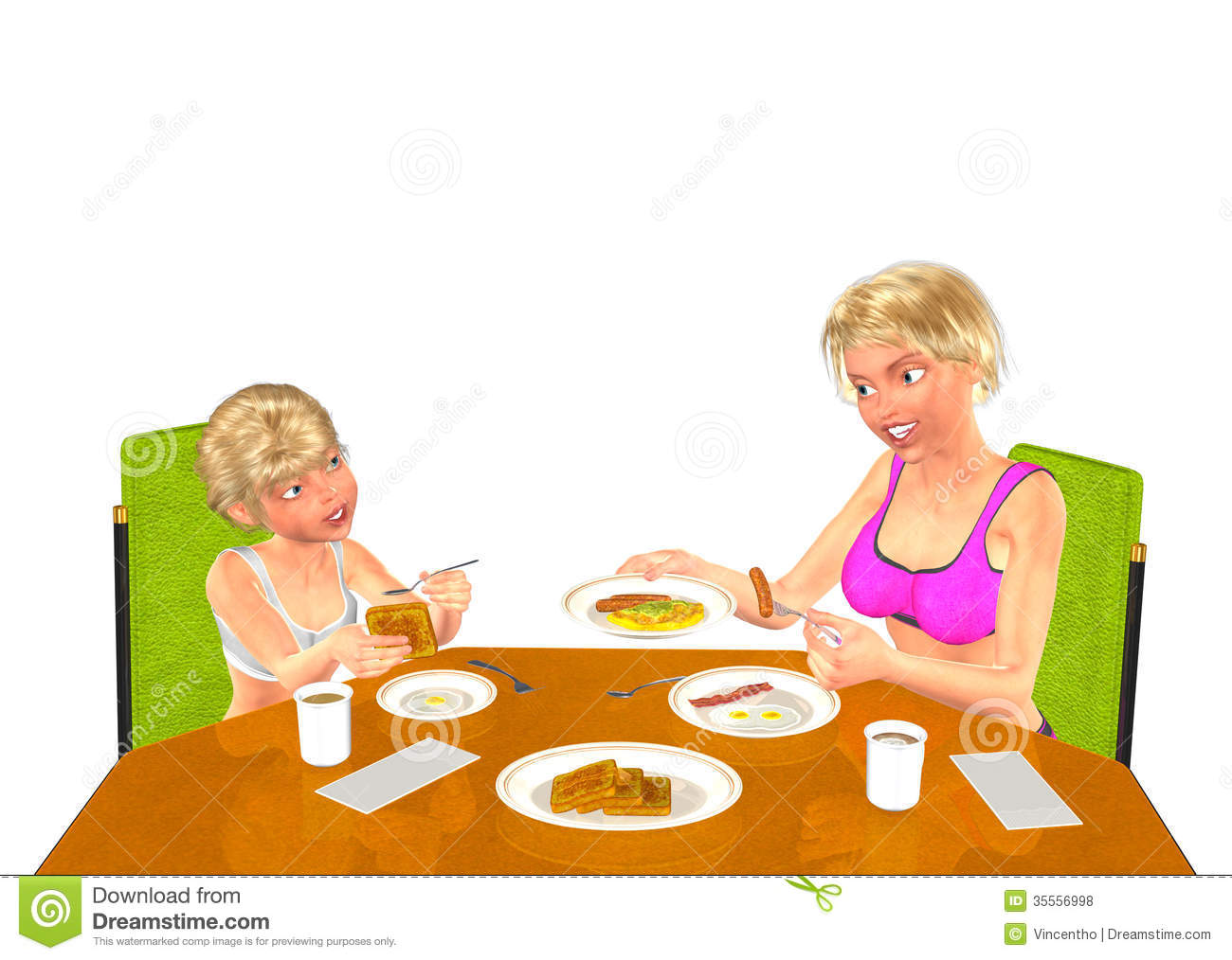 Mom And Daughter Having Morning Breakfast Together Royalty Free Stock