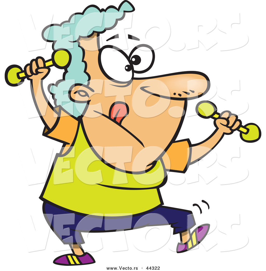     Of A Fit Cartoon Old Lady Working Out With Dumbbells By Ron Leishman