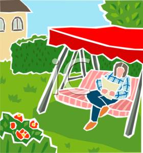     On A Porch Swing Reading A Newspaper   Royalty Free Clipart Picture