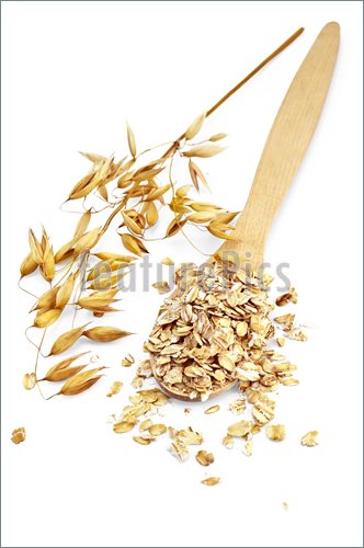 Pics Of Rolled Oats In A Wooden Spoon Stalks Of Oats Is Isolated On A    