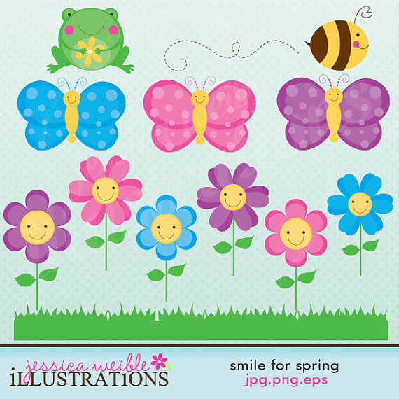 Smile For Spring Cute Digital Clipart For Card Design Scrapbooking