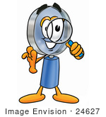 24627 Clip Art Graphic Of A Blue Handled Magnifying Glass Cartoon