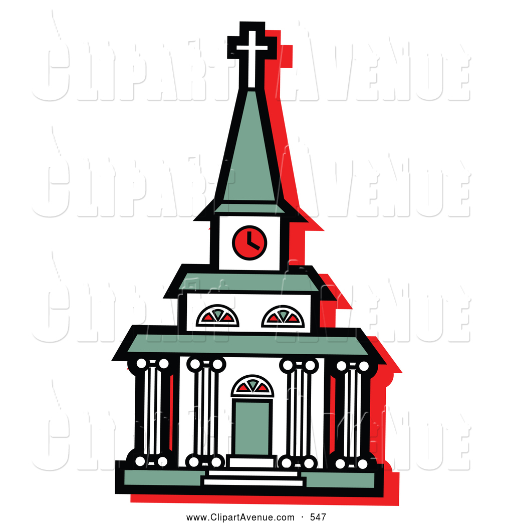 Avenue Clipart Of A Religious White Church With A Clock Tower And