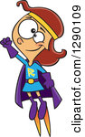 Cartoon Clipart Of A Caucasian Super Hero Rocket Girl Flying Royalty