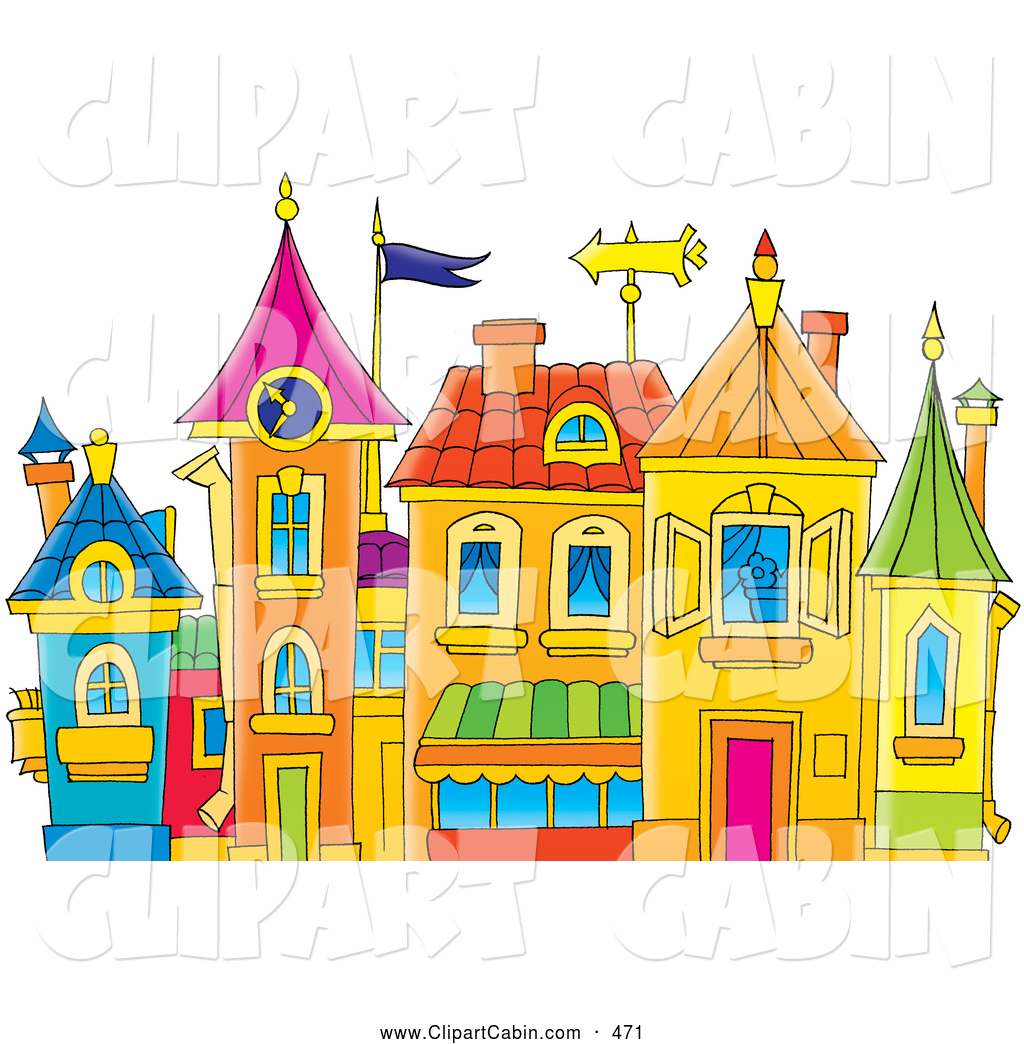 Clip Art Of A Bright Group Colorful Buildings With Turrets And Clipart