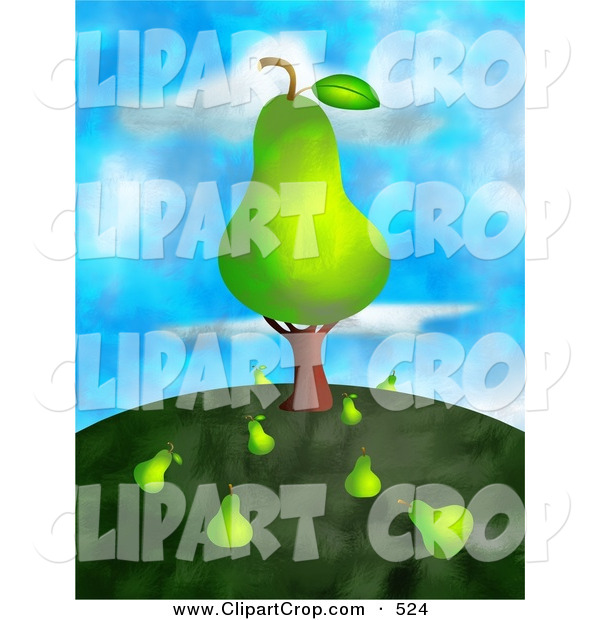 Clip Art Of A Green Giant Pear On A Tree With Fallen Fruit On The