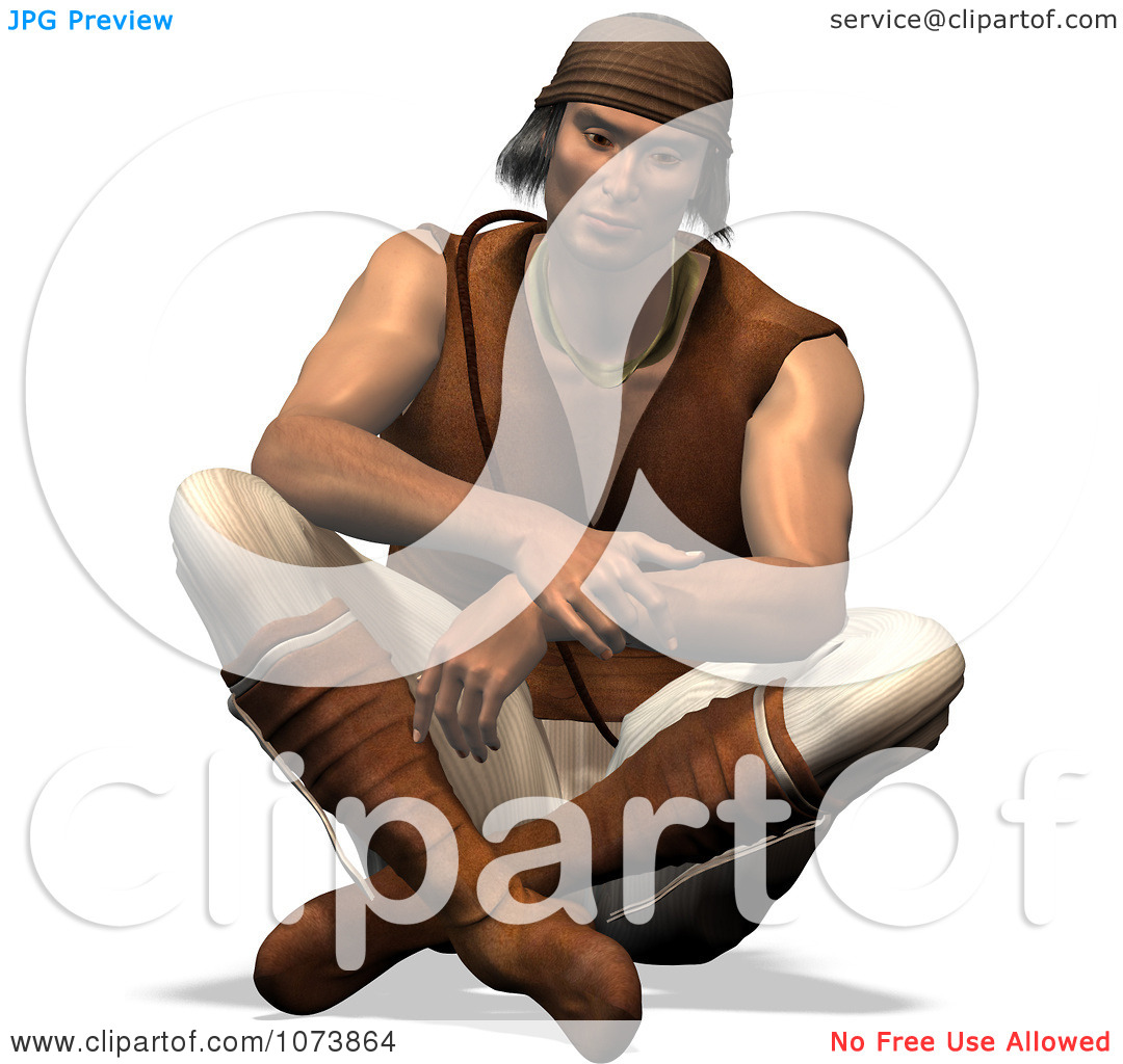 Clipart 3d Apache Native American Indian Man Sitting   Royalty Free