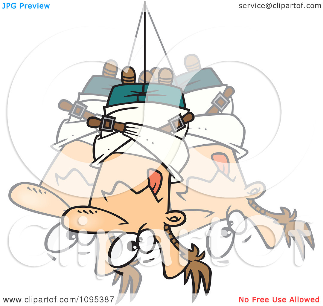 Clipart Cartoon Man Hanging Upside Down In A Straitjacket   Royalty