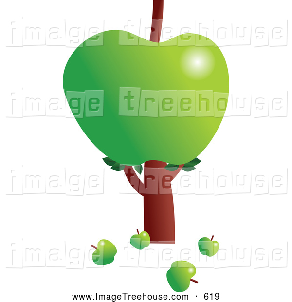 Clipart Of A Green Apple Tree With A Giant Fruit By Prawny    619