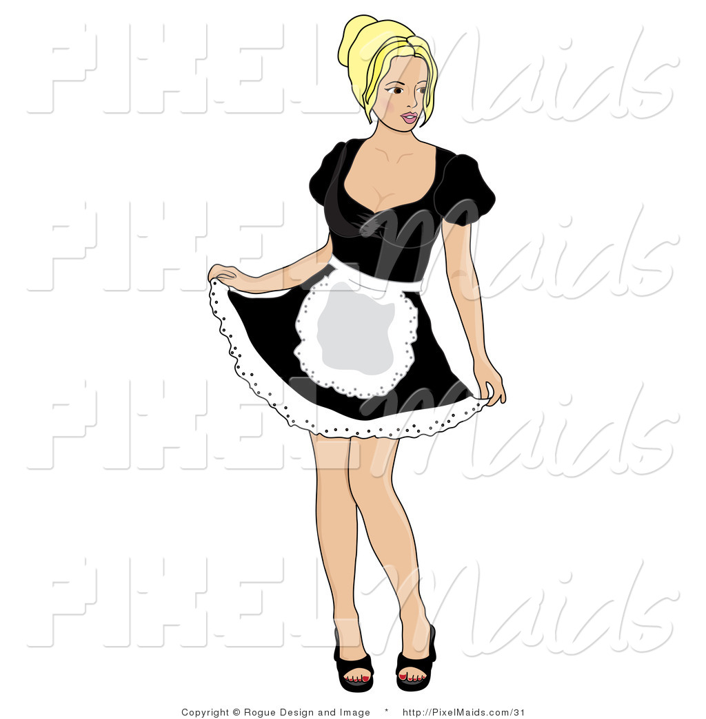 Clipart Of A Sexy Blond Caucasian Woman Holding The Hem Of Her French