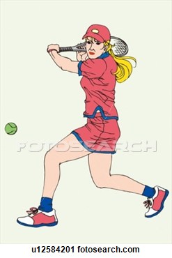 Clipart   Painting Of A Young Adult Woman Playing Tennis Illustration