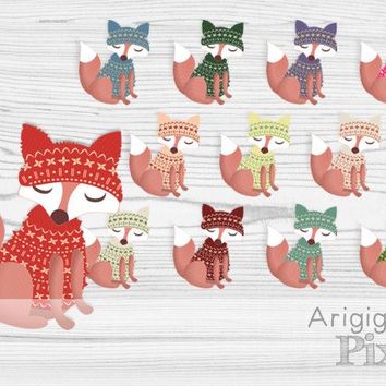 Dressed Fox Clipart Fox In Sweater With Winter Cap Winter Clip Art    