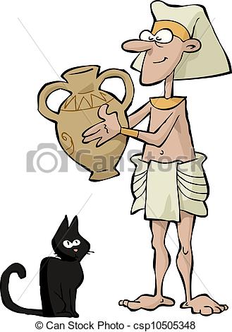 Eps Vector Of Ancient Egyptian   Egyptian With A Vase And A Cat Vector