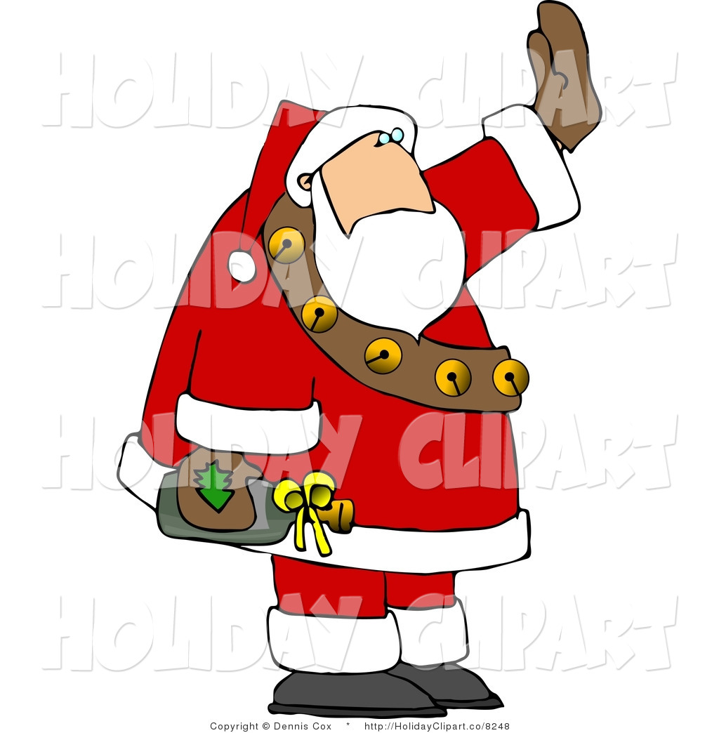 Holiday Clip Art Of A White Haired Drunk Santa Waving While Holding A