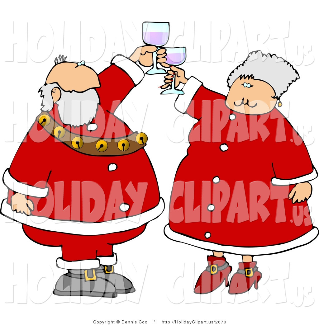Holiday Clip Art Of Mr  And Mrs  Claus Toasting Wine Glasses Together