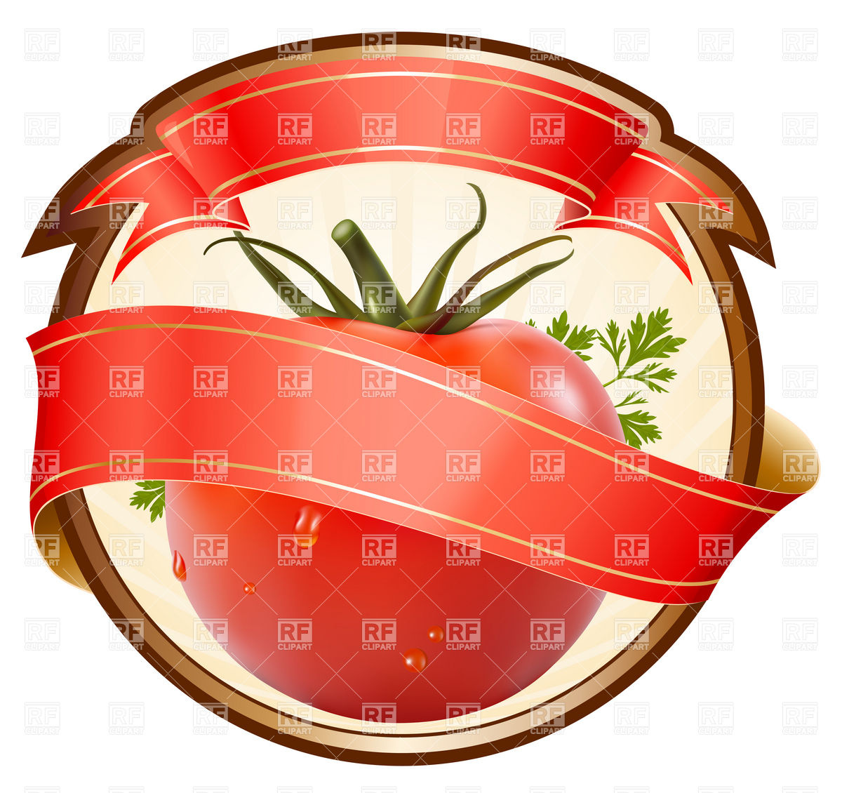 Label With Tomato And Ribbon For Ketchup Or Sauce Food And Beverages