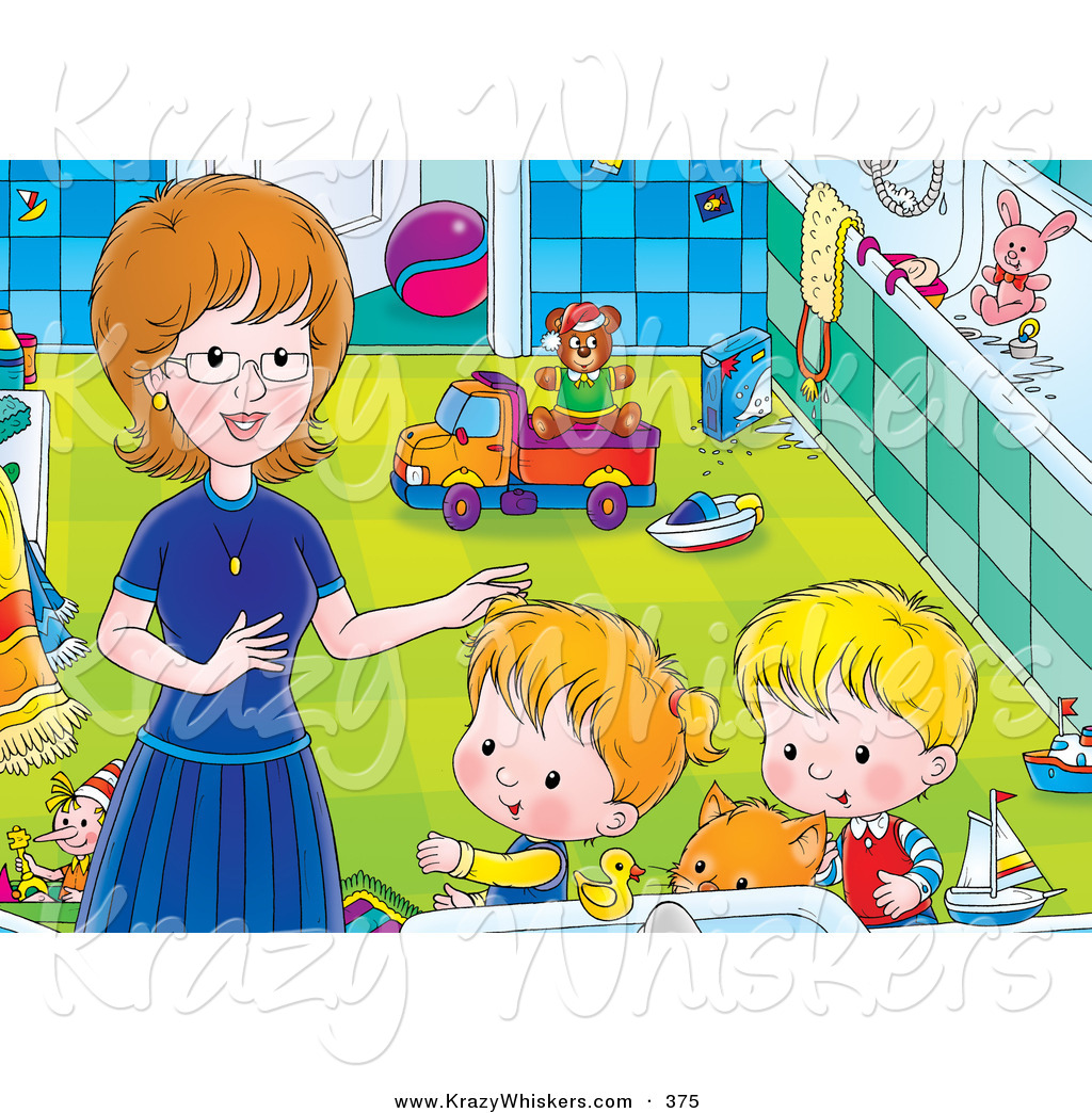Of A Ginger Cat And A Pair Of Kids Getting Help From Mom In A Bathroom