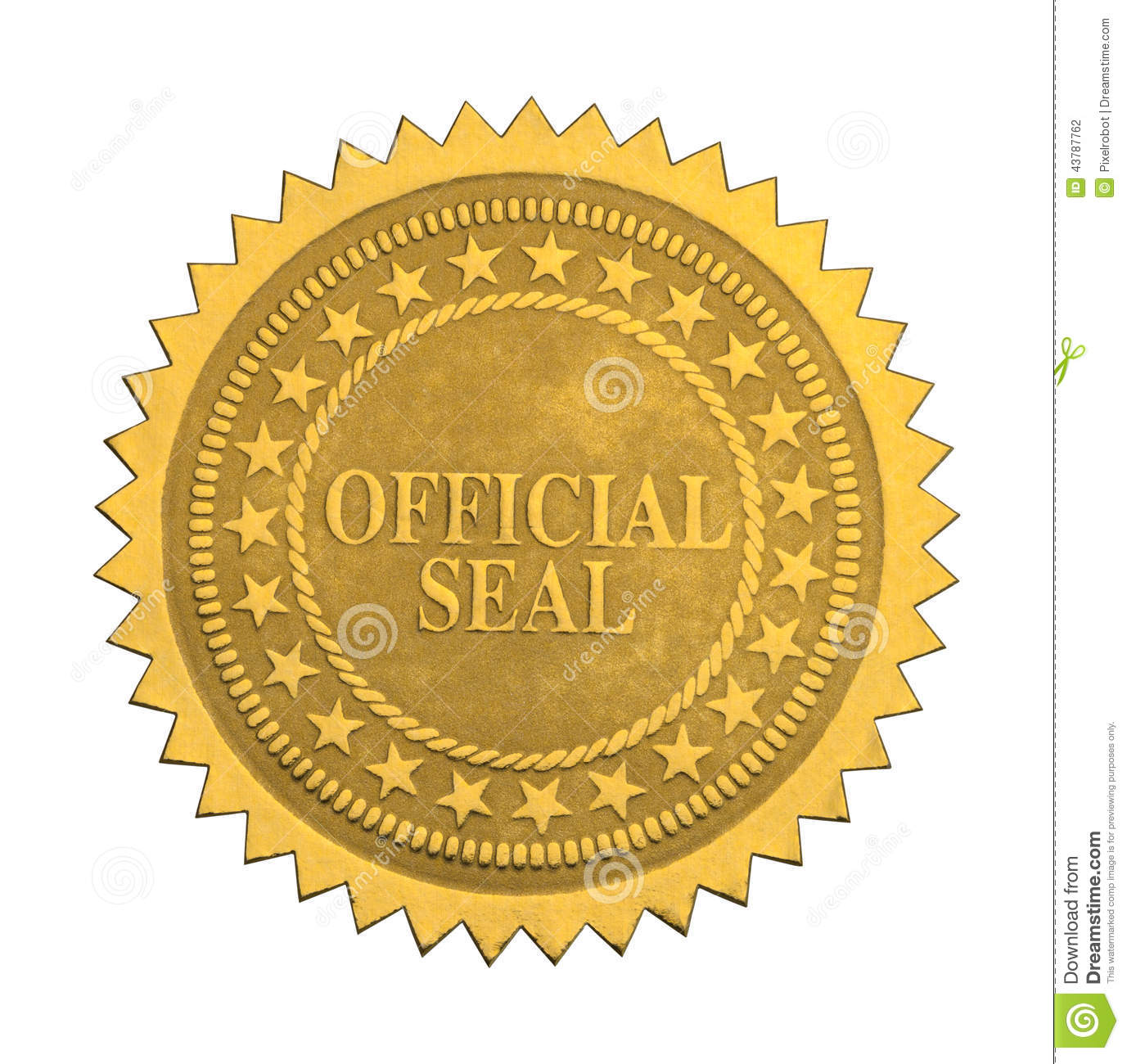 Ornate Gold Official Seal With Stars Isolated On White Background