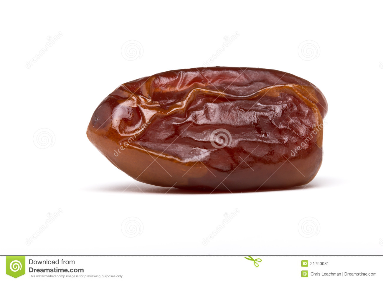 Single Dried Date Fruit From Low Perspective On White Background