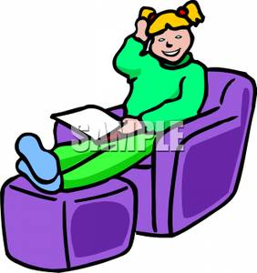 Smiling Girl Sitting In A Chair Reading Clip Art Image