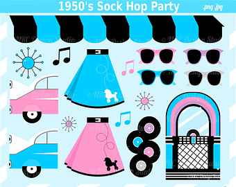 Sock Hop Clipart   Jukebox Poodle Skirt Car Sunglasses Music