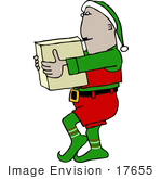 17655 Santa S Elf Carrying A Box Clipart