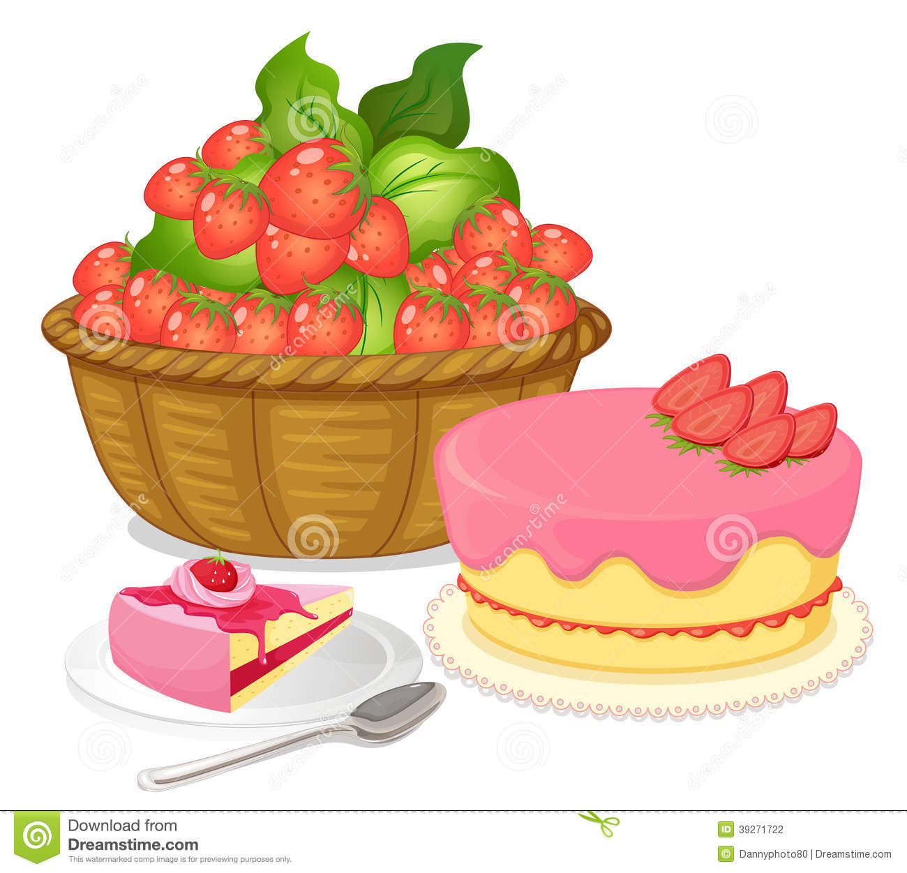 Basket Of Strawberries And A Strawberry Flavored Cake Stock Vector    