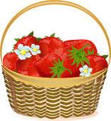 Basket Of Strawberries With Flowers   Clipart Graphic