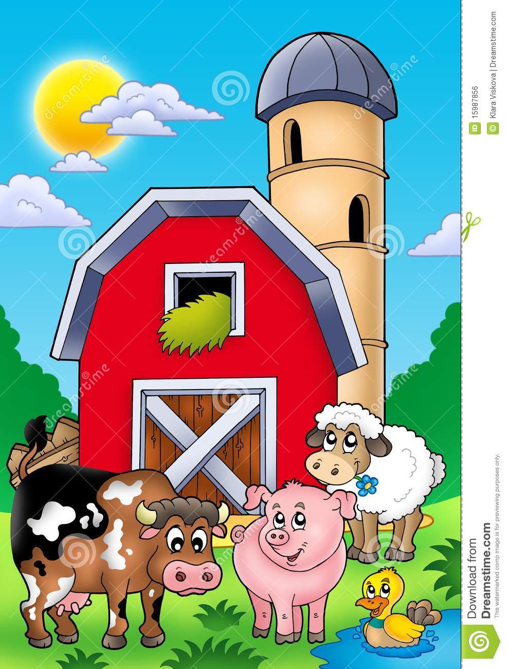 Big Red Barn With Farm Animals Royalty Free Stock Image   Image