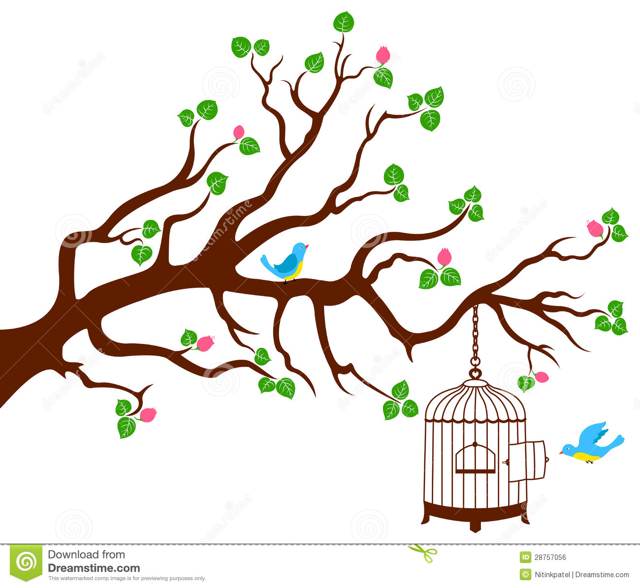 Bird Cage   2 Birds  It Is Having A Tree With Bird House   2 Birds