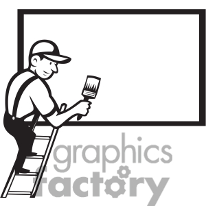 Black And White Worker Painting Billboard Blank