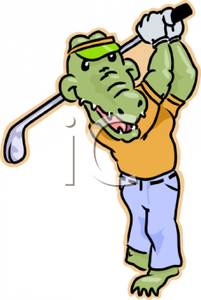 Cartoon Alligator Playing Golf   Clipart