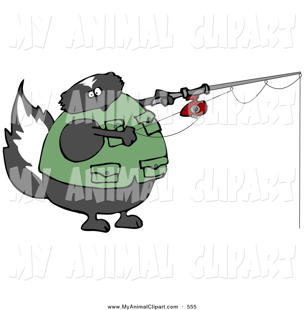Clip Art Of A Chubby Skunk Wearing A Vest While Fishing By Dennis Cox