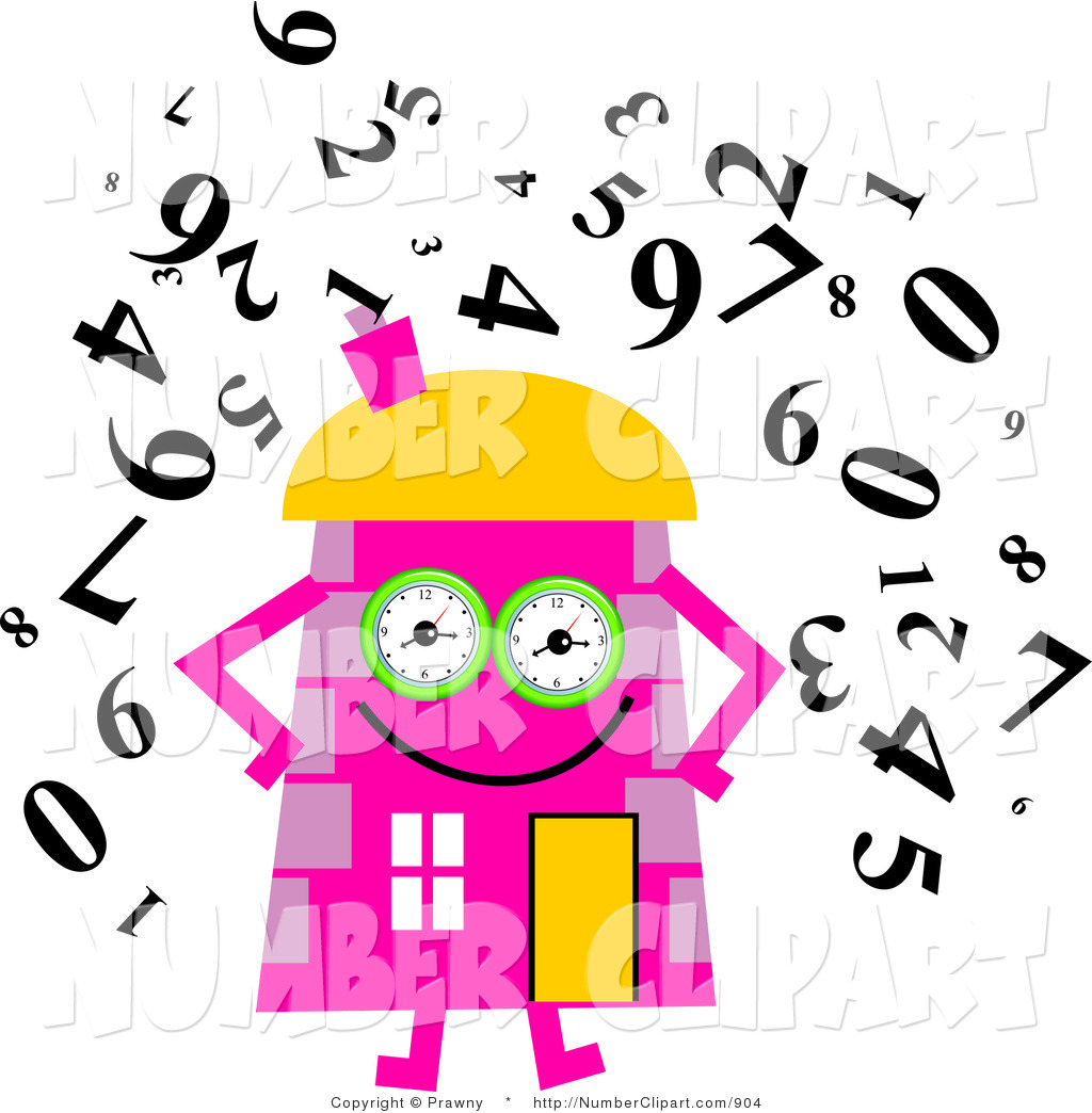 Clip Art Of A Pink Cartoon House Character Surrounded By Numerals By