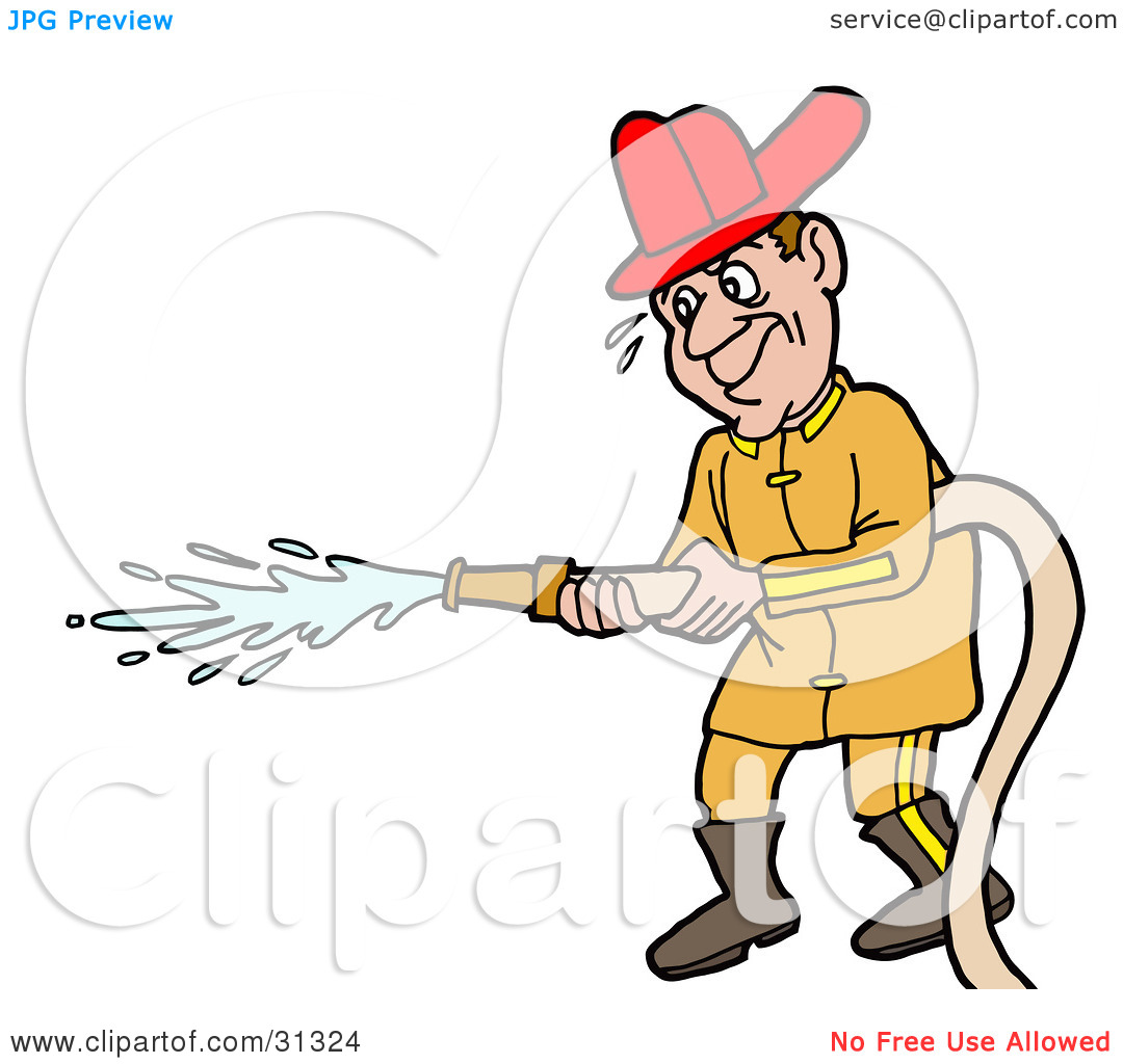 Clipart Illustration Of A Male Caucasian Fireman In A Uniform And Red