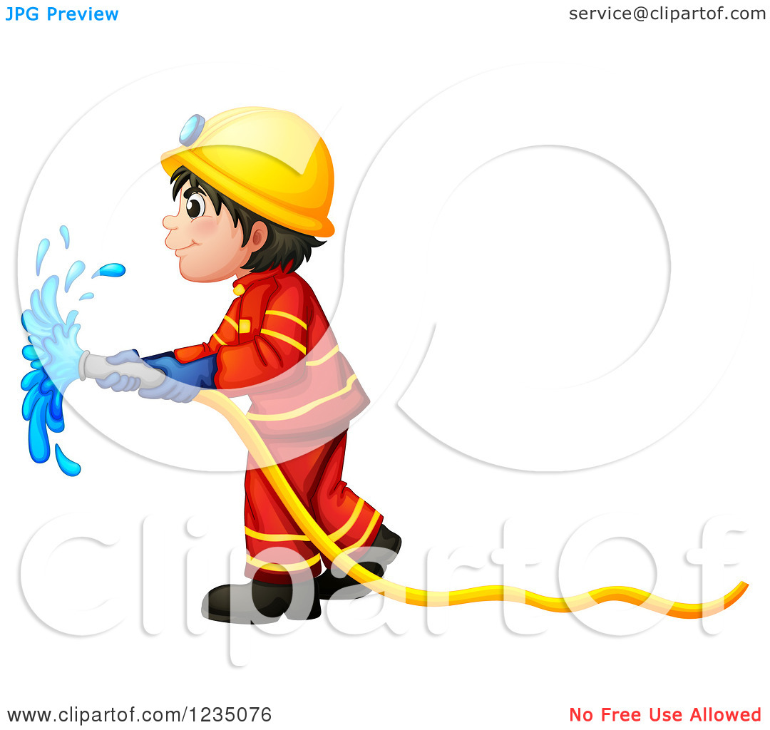 Clipart Of A Fireman Using A Hose 4   Royalty Free Vector Illustration